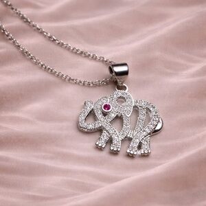 Elephant Zirconia Ruby Fine Silver Necklace